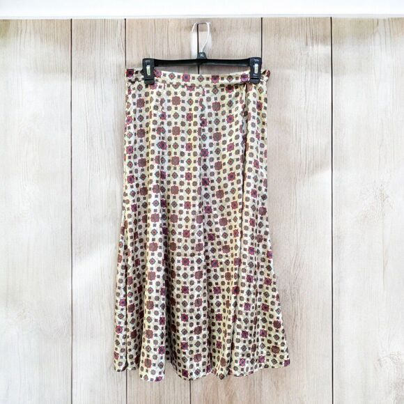 VTG San Andre NY Paris Midi Skirt Sz 10 M Jacquard Geo Baroque 80s Boho Flowy - Picture 14 of 16